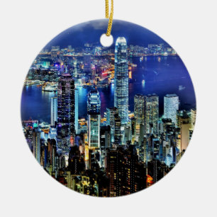 Hong Kong-NachtSkyline Keramikornament