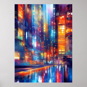 Hong Kong Neon Lights Colorful City Poster