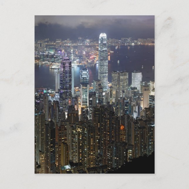 Hong Kong Night Skyline Postkarte (Vorderseite)