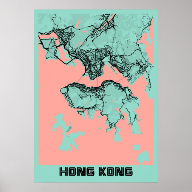Hong Kong Peony City Map Poster (Vorne)