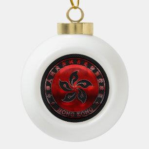 Hong Kong Ruby Medallion on Carbon Fiber Print Keramik Kugel-Ornament