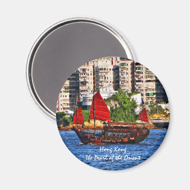 Hong Kong Sampan die Perle des Orientes Magnet (Vorderseite/Rückseite)