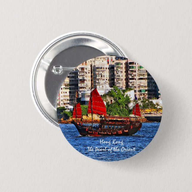 Hong Kong Sampan Die Perle des Orients Button (Vorne & Hinten)