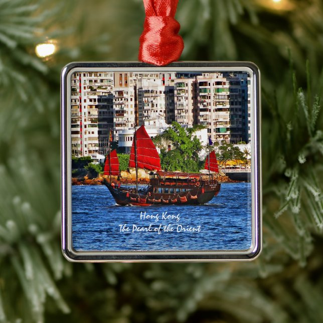 Hong Kong Sampan Die Perle des Orients Ornament Aus Metall (Baum)