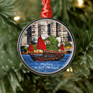 Hong Kong Sampan Die Perle des Orients Silbernes Ornament