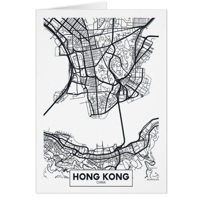 Hong Kong, Schwarzweiss-Stadt-Karte der China-| (Vorne)