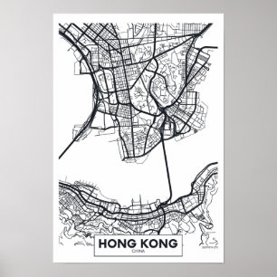 Hong Kong, Schwarzweiss-Stadt-Karte der China-  Poster