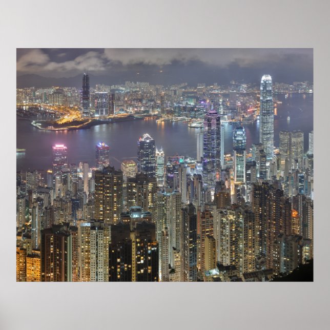 Hong Kong Skyline bei Night Poster (Vorne)