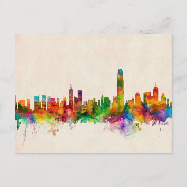Hong Kong Skyline Cityscape Postkarte (Vorderseite)