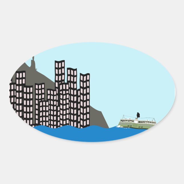 Hong Kong Skyline Ovaler Aufkleber (Vorderseite)