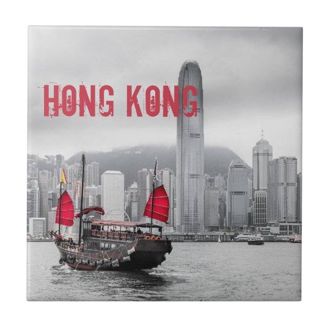 Hong Kong Skyline Panorama Kunstgeschenk Fliese (Vorderseite)