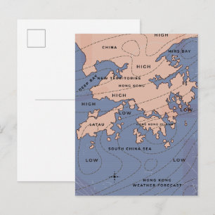 Hong Kong Vintag Weather Map Einladungspostkarte