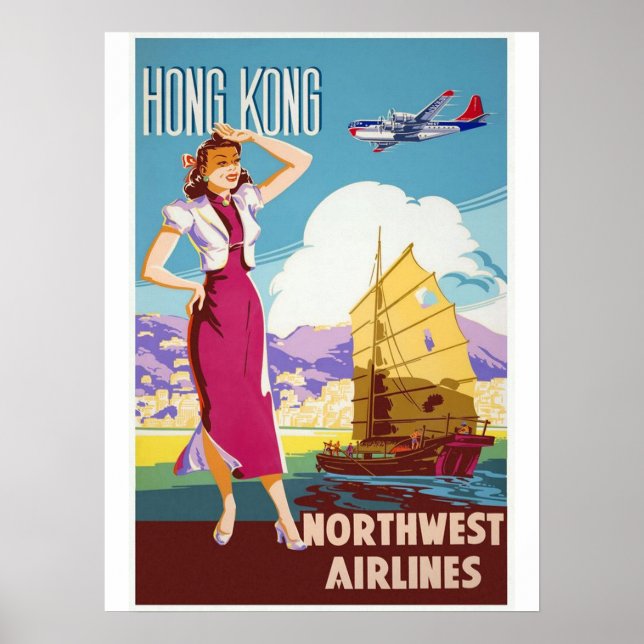 Hong Kong Vintage Travel Poster (Vorne)