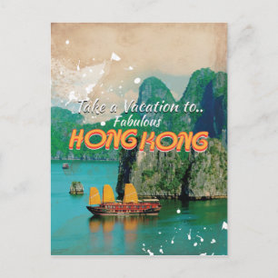Hong Kong Vintage Travel Poster Postkarte