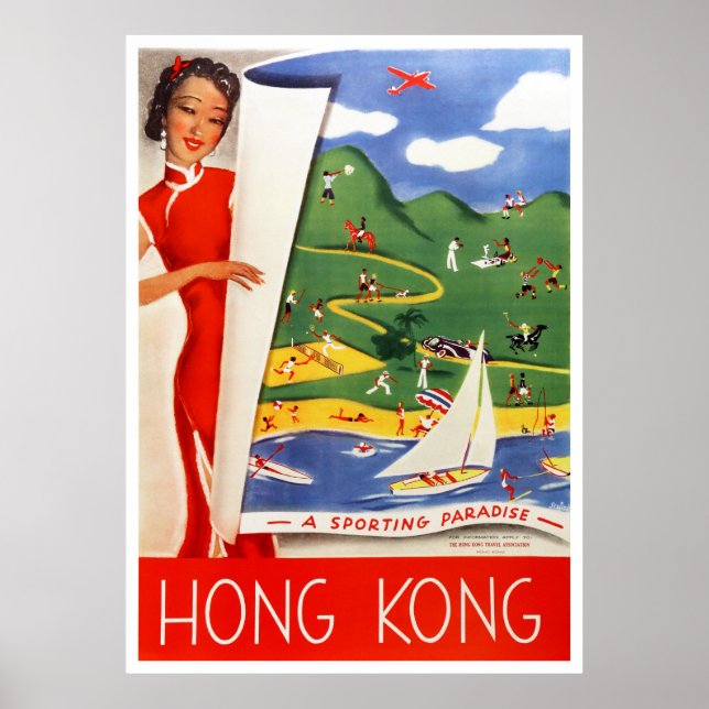 Hong Kong Vintage Travel Poster wiederhergestellt (Vorne)