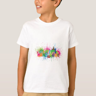 Hong Kongskyline-abstrakte Farbe Illustratioon T-Shirt