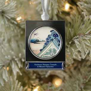 Honganji Temple Vista des Fuji Japanese Woodcut Banner-Ornament Silber