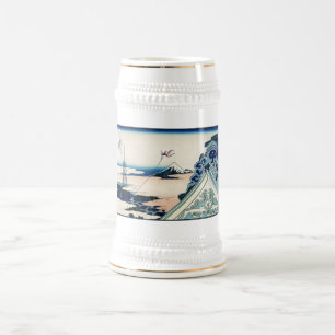 Honganji Temple Vista des Fuji Japanese Woodcut Bierglas