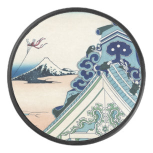 Honganji Temple Vista des Fuji Japanese Woodcut Eishockey Puck