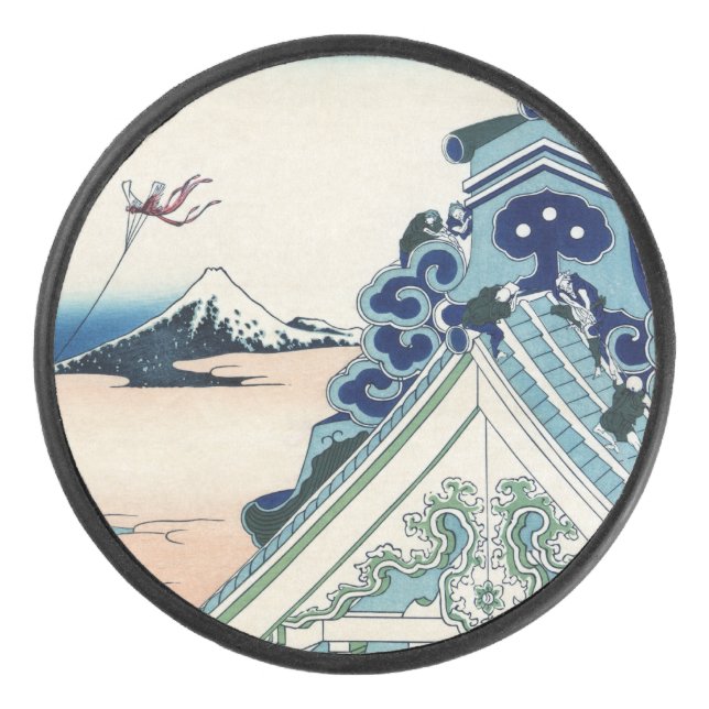 Honganji Temple Vista des Fuji Japanese Woodcut Eishockey Puck (Vorderseite)