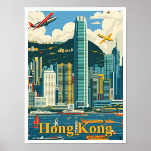 Hongkong China Kunst Vintage Reiseillustration Poster