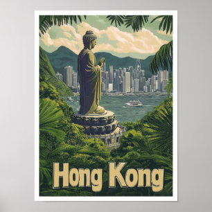 Hongkong China Kunst Vintage Reiseillustration Poster