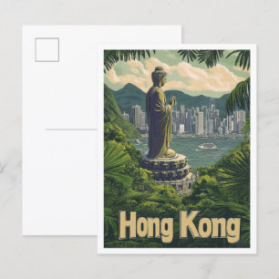 Hongkong China Kunst Vintage Reiseillustration Postkarte