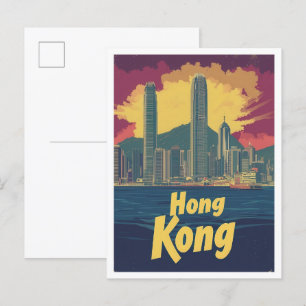 Hongkong China Kunst Vintage Reiseillustration Postkarte