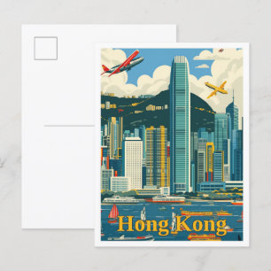 Hongkong China Kunst Vintage Reiseillustration Postkarte