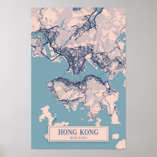 Hongkong China Lockere Stadtplan Reise Poster