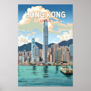 Hongkong China Reise Kunst Vintage Poster