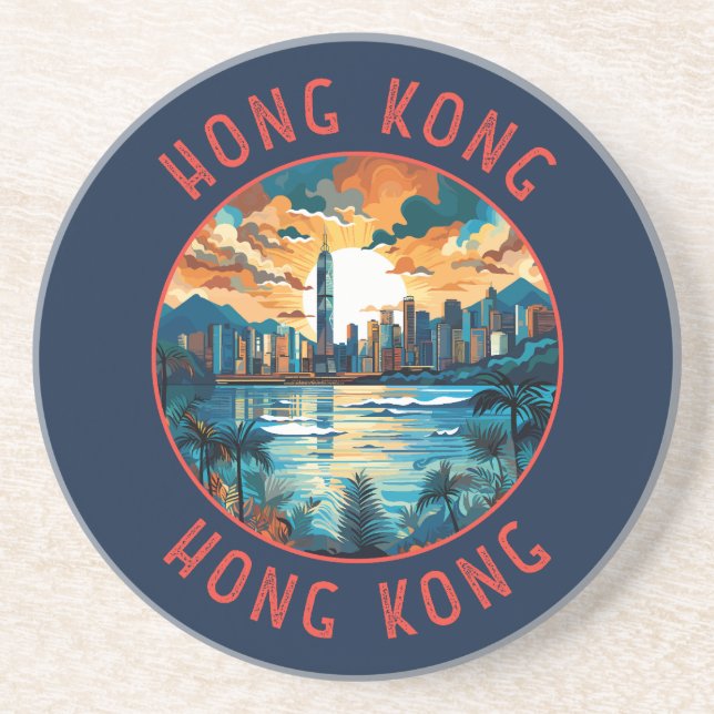 Hongkong China Retro-Distressed Circle Getränkeuntersetzer (Vorne)