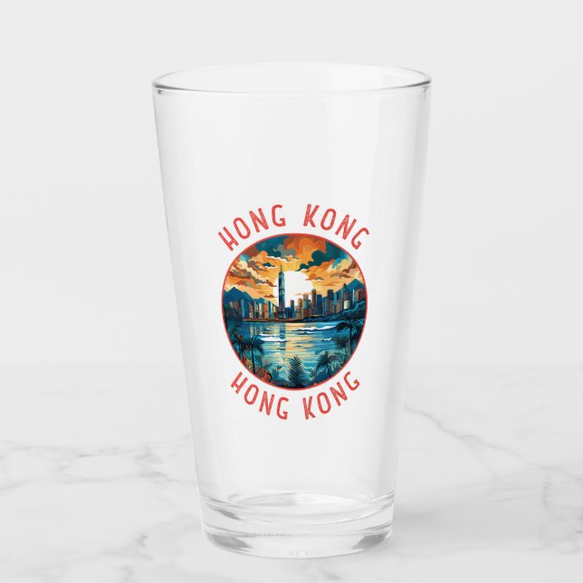 Hongkong China Retro-Distressed Circle Glas (Vorderseite)