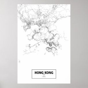Hongkong, China (schwarz auf weiß) Poster
