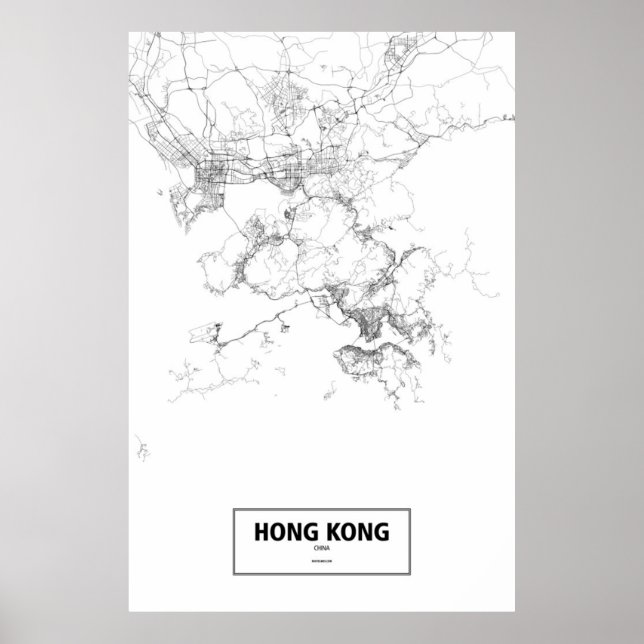 Hongkong, China (schwarz auf weiß) Poster (Vorne)