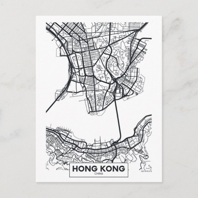Hongkong, China | Schwarz-Weiß-Stadtplan Postkarte (Vorderseite)