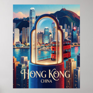 Hongkong China Victoria Harbour Skyline Reise Poster