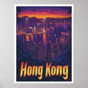Hongkong China Vintage Reiseillustration Poster
