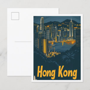 Hongkong China Vintage Reiseillustration Postkarte