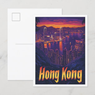 Hongkong China Vintage Reiseillustration Postkarte