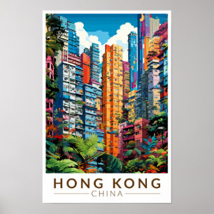 Hongkong China Wohnungen Reise Kunst Vintage Poster