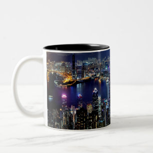 Hongkong City Skyline Lights - Nacht Zweifarbige Tasse
