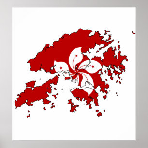 Hongkong Flag Karte Poster