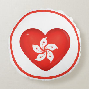 Hongkong-Flagge Herz Rundes Kissen