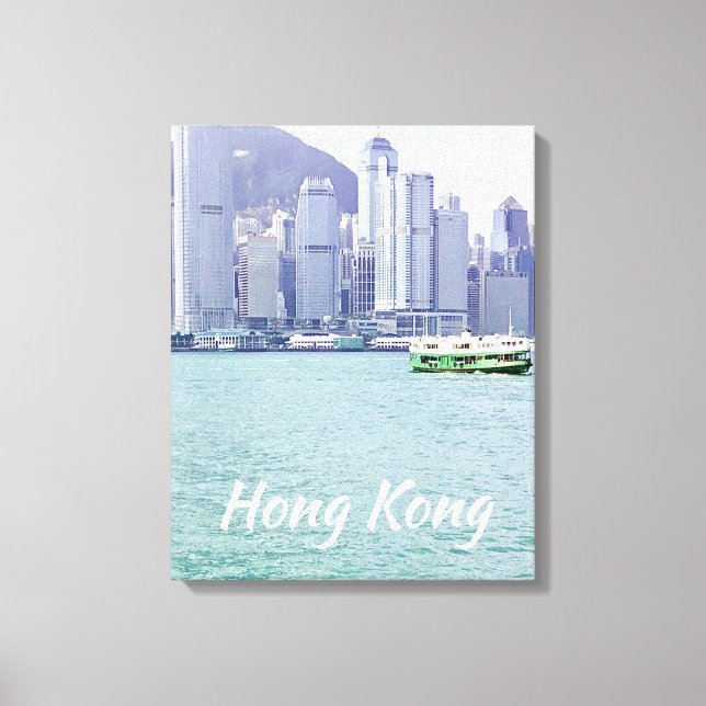 Hongkong Harbour Fährfahrt Vintage Reise Leinwanddruck (Vorderseite)