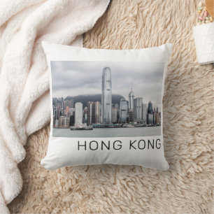Hongkong-Insel-Skyline Retro-Stadtbild Vintage Kissen