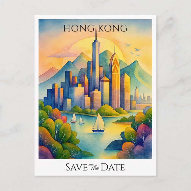Hongkong ist Save the Date personalisiert Postkarte (Vorderseite)