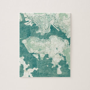 Hongkong Karte Blau Vintage Aquarell Puzzle