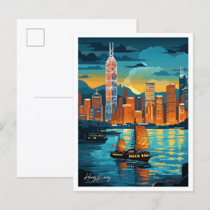 Hongkong Kunst Vintage Reiseillustration Postkarte