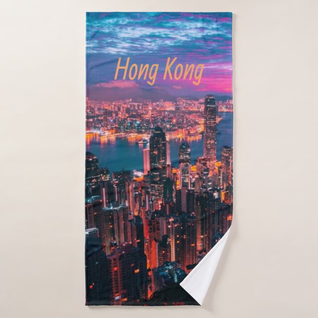 Hongkong Skycraper Skyline Night Lights Badehandtuch (Badehandtuch)